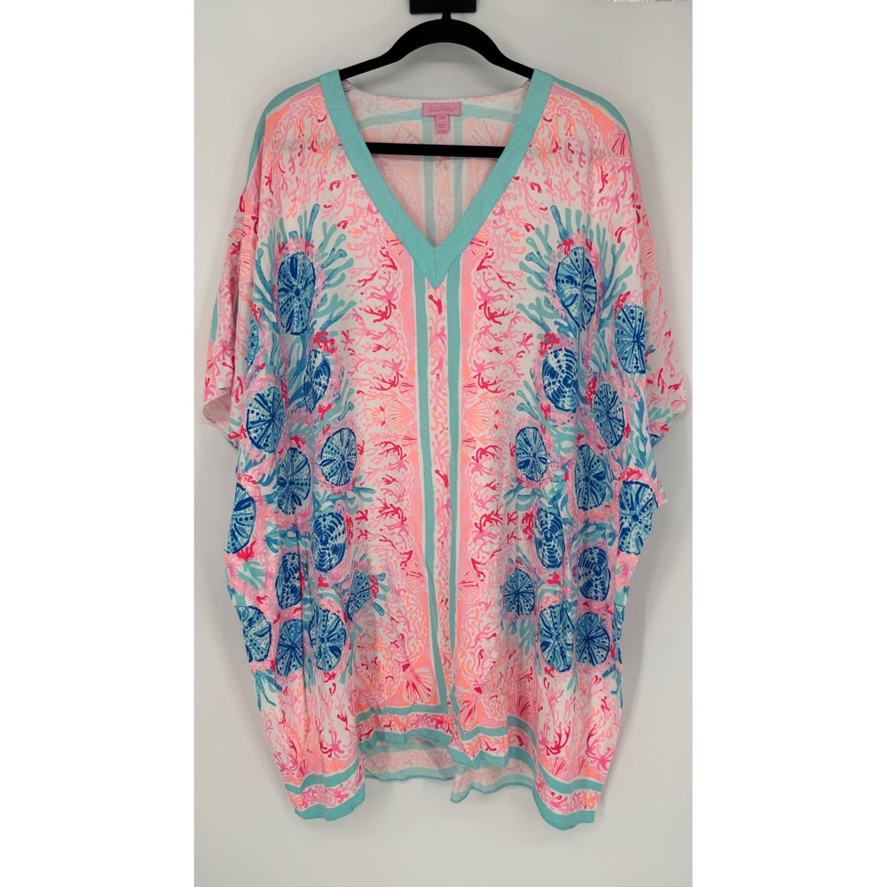 LILLY PULITZER THEA CAFTAN DRESS PEWTER PINK SOLE SEAURCHIN SMALL / MEDIUM